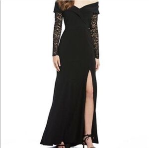 Xscape Off The Shoulder Sweetheart Neckline Lacey Sleeve Formal Dress - Size 16